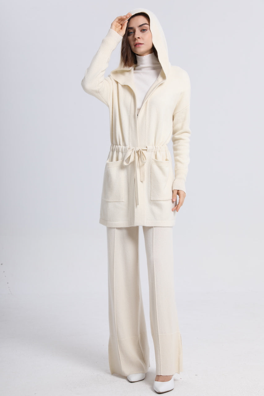 Hooded Cashmere Cardigan with Belt