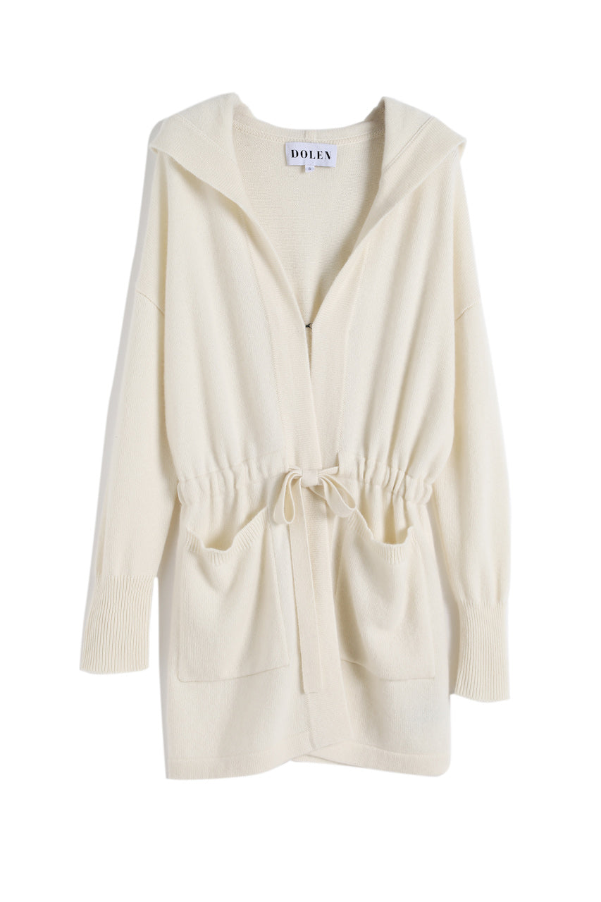 The front picture of the hooded cashmere cardigan