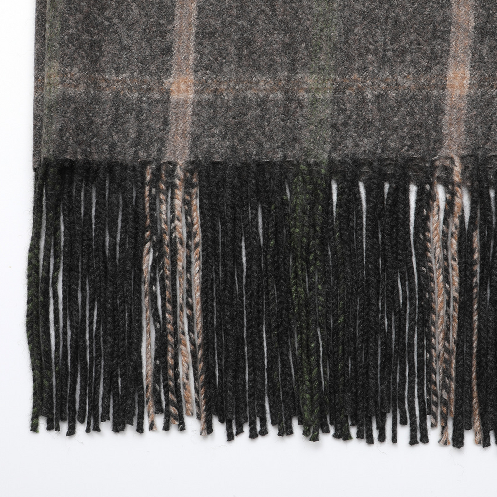 CHECKED & FRINGED STYLE CASHMERE SCARF