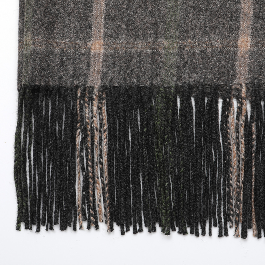 CHECKED & FRINGED STYLE CASHMERE SCARF